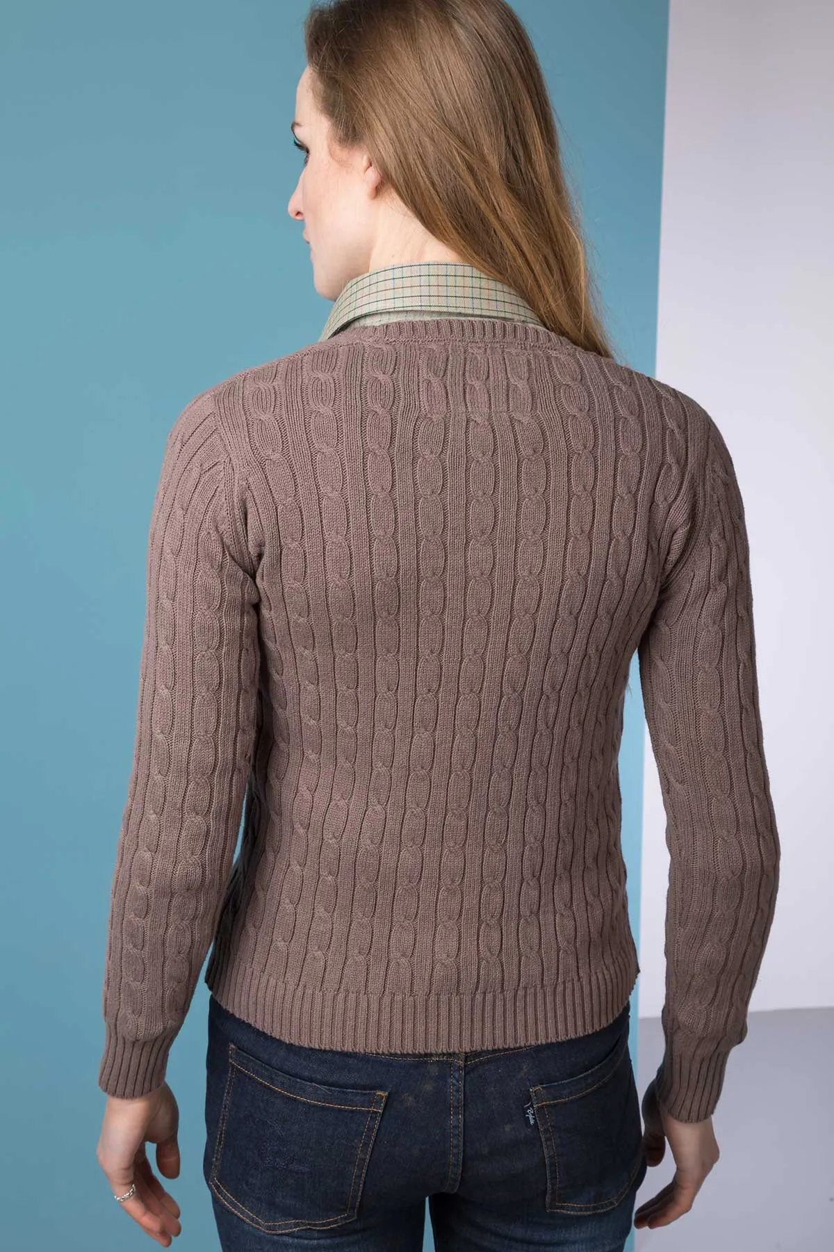 Ladies Cable Knit V Neck Jumper